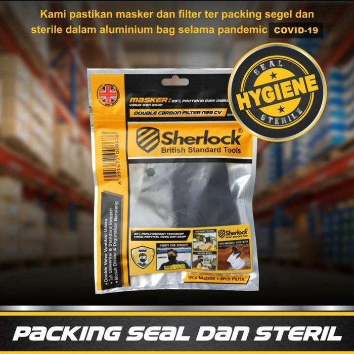 Masker Respirator Sherlock N99 Carbon Black Dual Valve dengan Filter - Masker N99