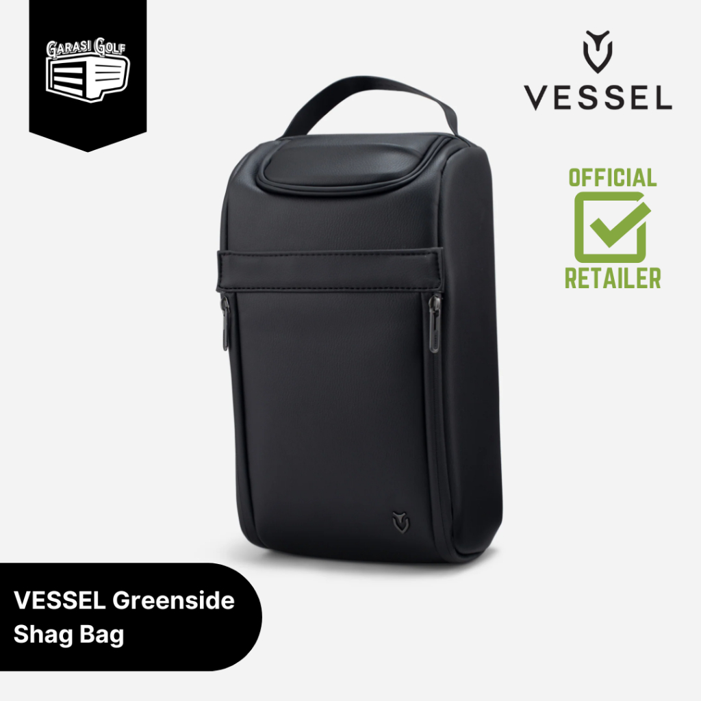 VESSEL Greenside Shag Bag Black - Tas Sepatu Bola Golf Travel Kulit Hitam Original