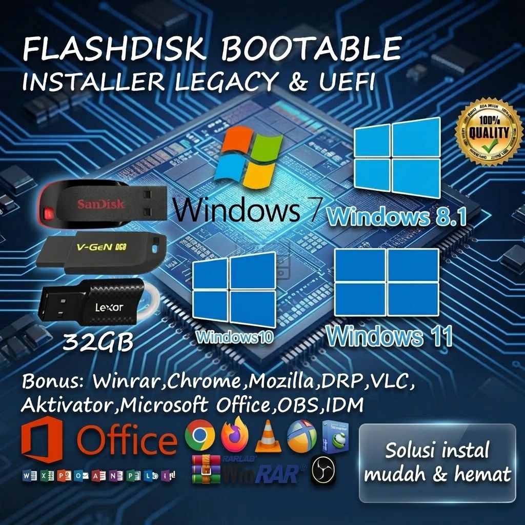 USB FLASHDISK BOOTABLE | MULTIBOOTABLE WINDOWS XP-7-8.1-10-11 ORIGINAL PLUS DRIVERPACK