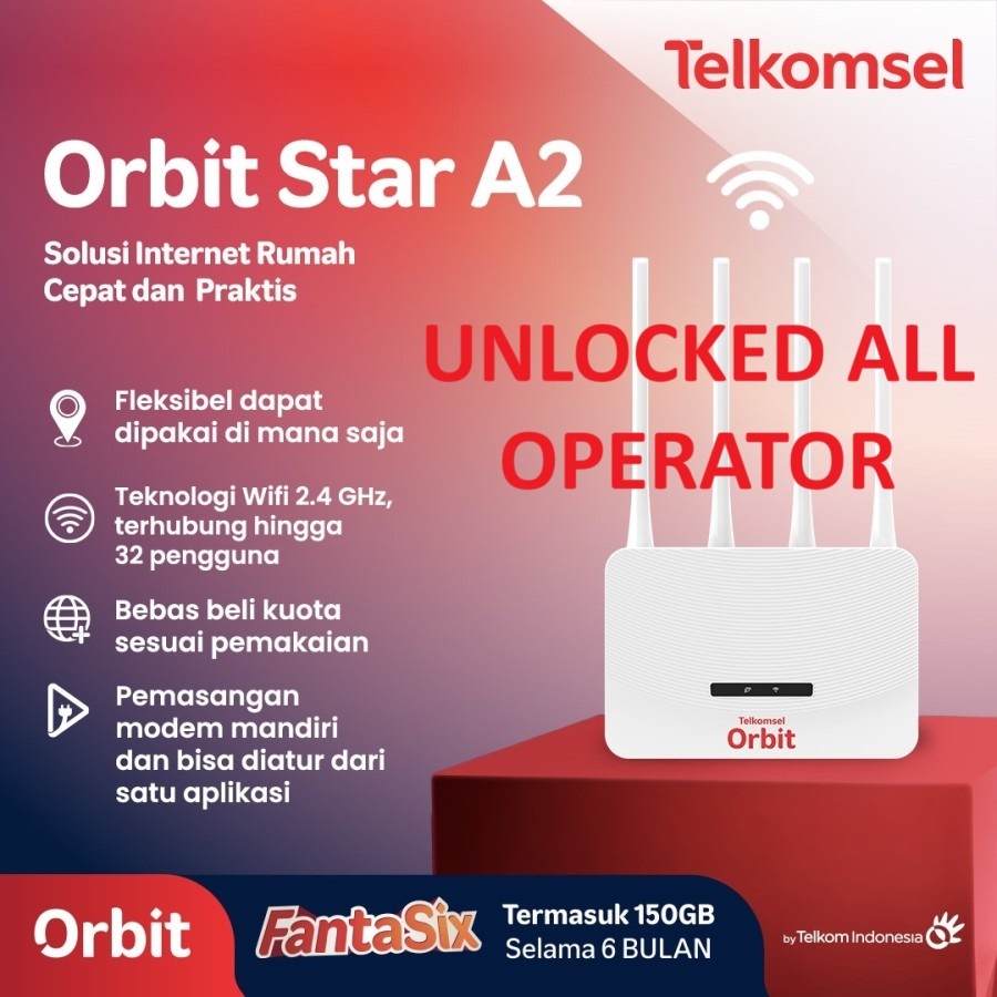 Telkomsel Orbit Star A2 150GB Advan CPE V1 Pro Modem Wifi 4G Router Unlock All Operator