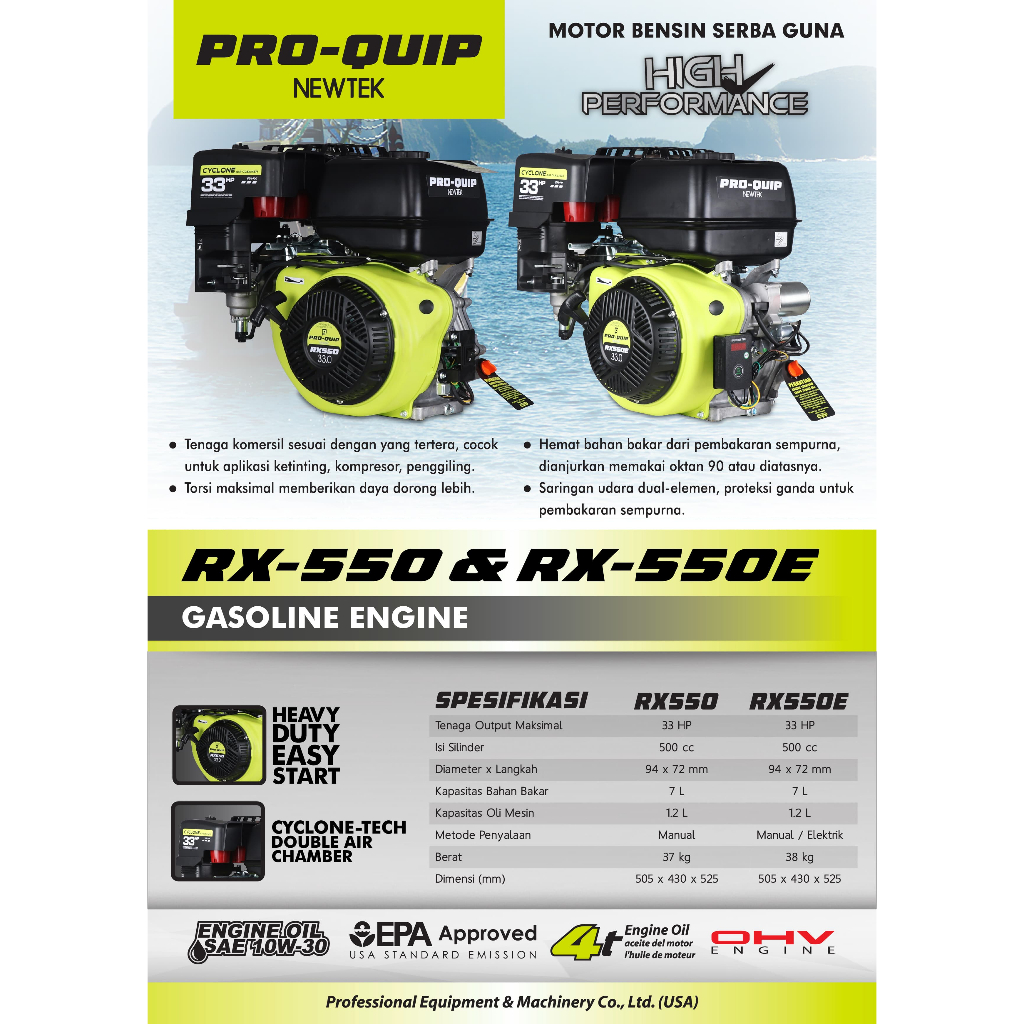 PROQUIP RX 550 E Mesin Penggerak Bensin 33 HP / Gasoline Engine