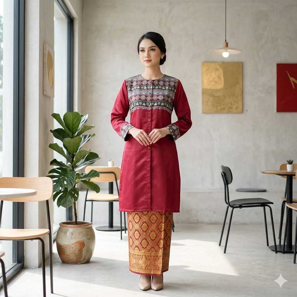 Tunik Kombinasi  Tenun Kancing Cawayboutique