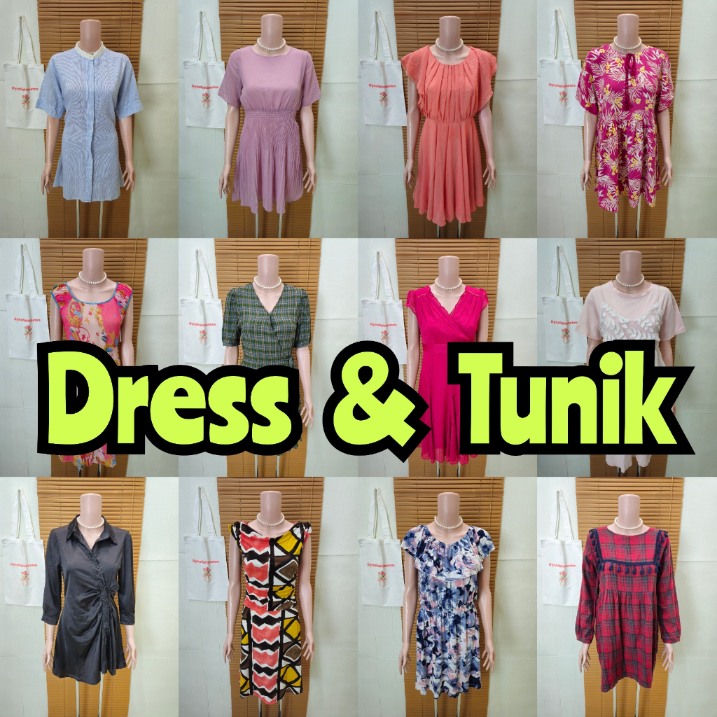 Dress / Tunik / mini Dress lengan pendek  / Long Dress / Daster / sabrina / tali satu