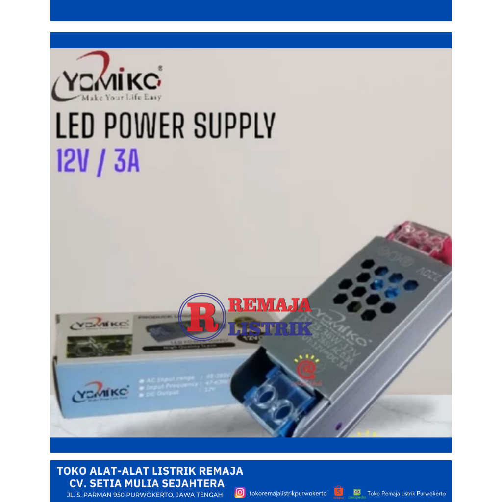 Trafo Adaptor Power Supply 3A 12V DC SLIM YOMIKO