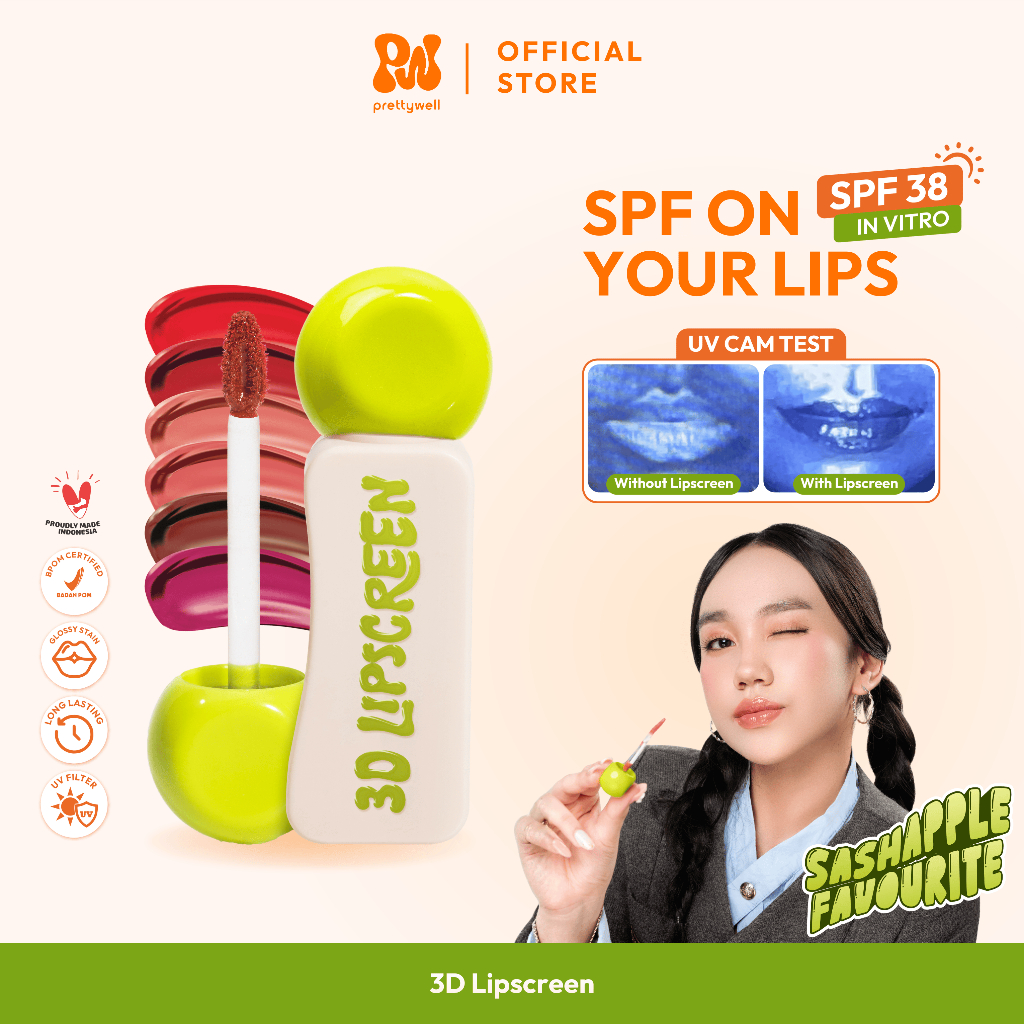 Prettywell 3D Lipscreen SPF 38 IN VITRO Longlasting Glossy Stain Protect Lips & Blur Lip Wrinkles