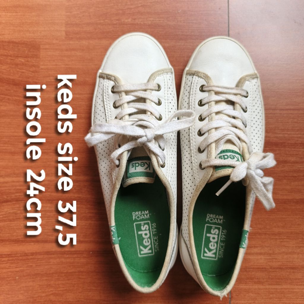 Keds Kickstart Leather White sepatu sneakers wanita perempuan remaja size 37 / 37,5 kulit white puti