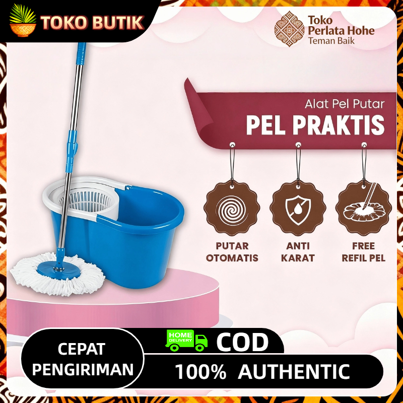 Set Alat Pel Beroda Tempat Pel Penguras Otomatis Plastik Tebal Wadah Pel Dapur