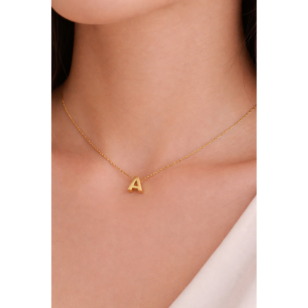 Set Kalung Inisial Huruf A  Koleksi Josean Elegant Emas Asli