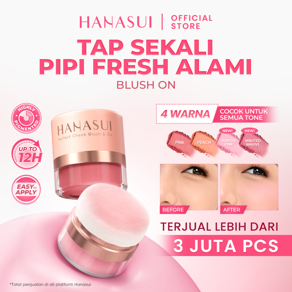 Hanasui Perfect Cheek Blush & Go Powder - Blush On Powder Natural Radiant Finish Melembabkan Cerah A