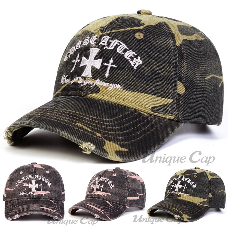 Topi Baseball Simbol Salib & Robek-Topi Pria Wanita Hip-Hop Caps Baseball Hat