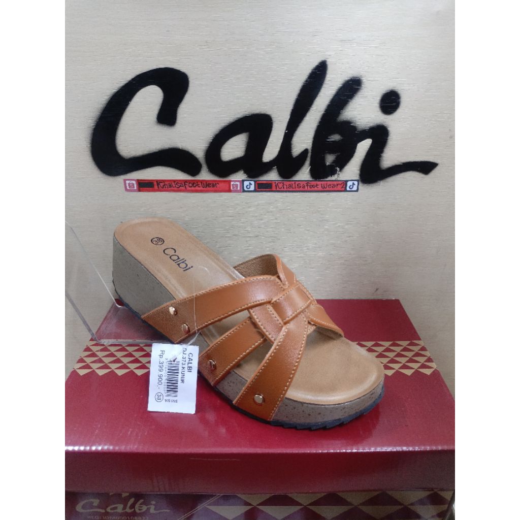 Sandal Wanita Wedges Calbi Original Artikel DJ 373 Model Selop Hak 5 CM Size 36-40