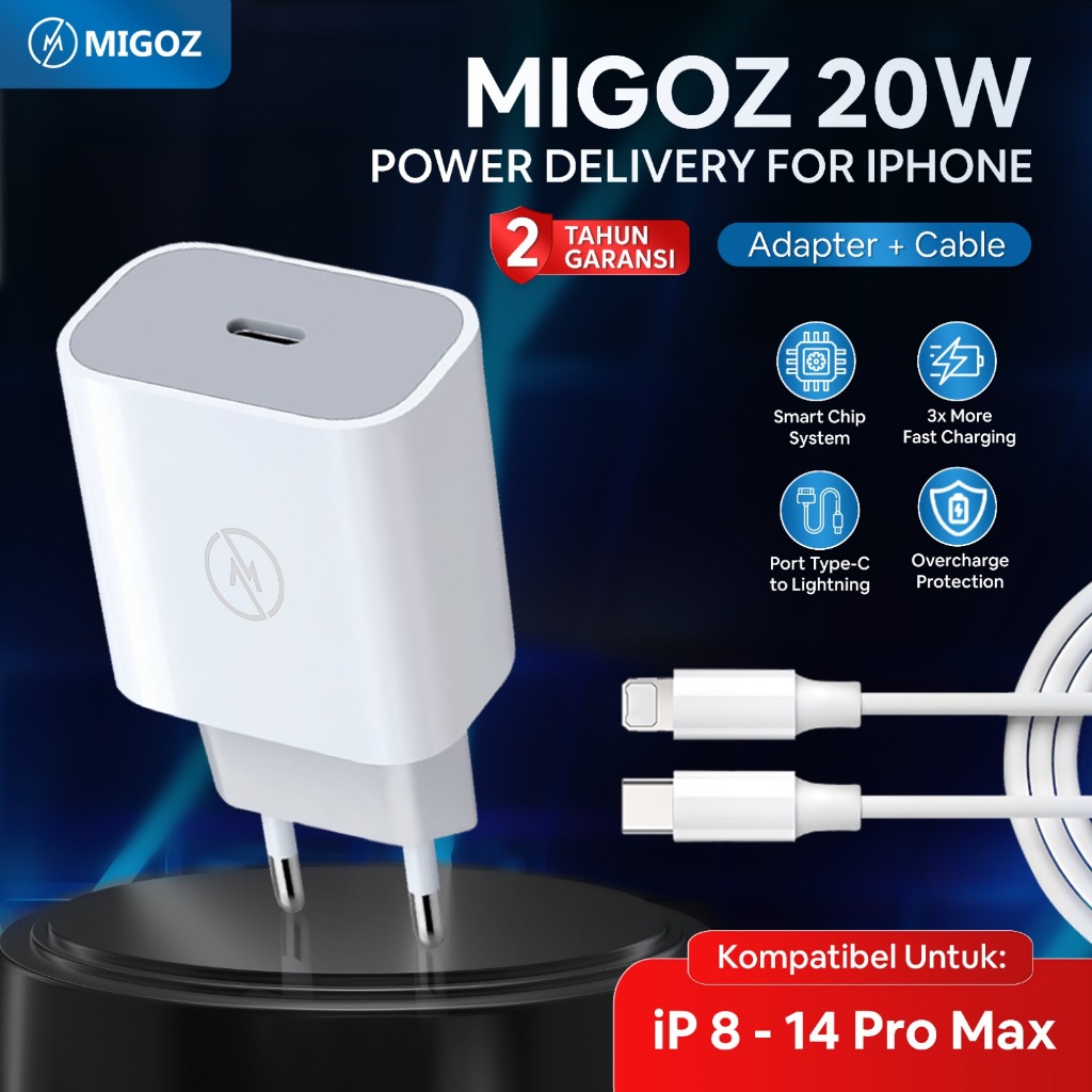 Migoz Charger 20W Fast Charging PD 3.0 untuk iPhone Adaptor Super Fast Charge