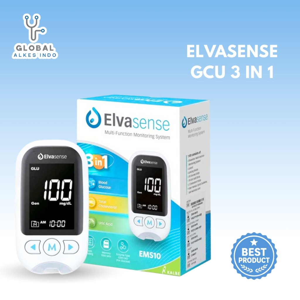 Elvasense GCU 3in1 / EMS10 Elvasense / Alat Cek Cek Gula Darah, Kolesterol, Asam Urat / Alat Cek Gul