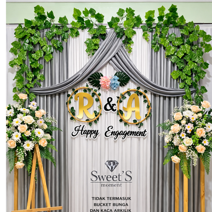 Backdrop Tunangan Lamaran Engagement 3x2.2m Background Dekorasi Tunangan Premium