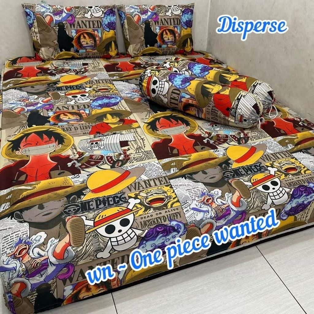 SPREI KARET KATUN PREMIUM 90/100/120/140/160/180/200 Motif anime One piece wanted