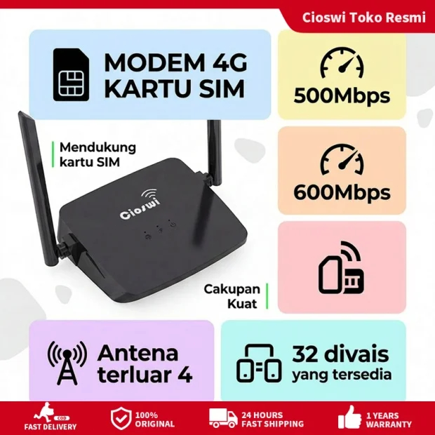 Cioswi WiFi 500 Mbps 4G WiFi Modem 4G Kartu SIM | WIFI Router | All Operator | SIM Card Unlock All O