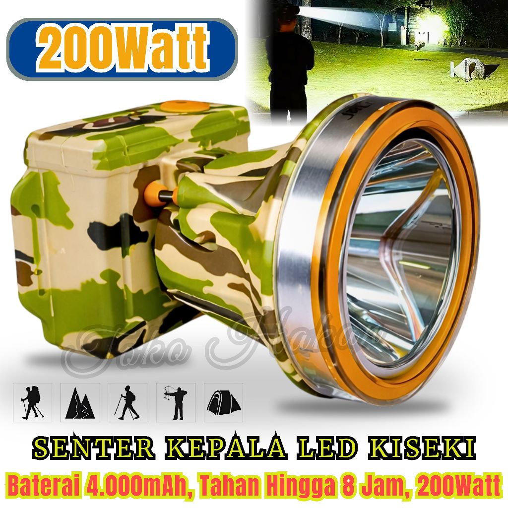 Terlaris ~Senter Kepala Anti Air KISEKI CK-SK168D - Senter Kepala Jumbo 200 Watt LED Super Terang Wa