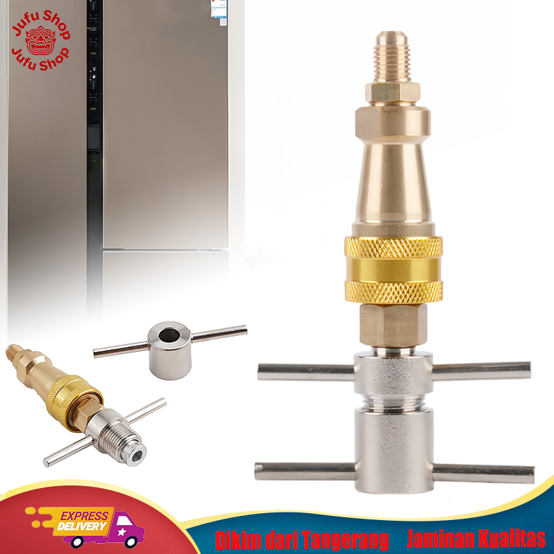 Flushing Tools Serbaguna Tanpa Las, Konektor Cepat Pendingin Kulkas 1/4 Inci Kuningan, Konektor Mesi