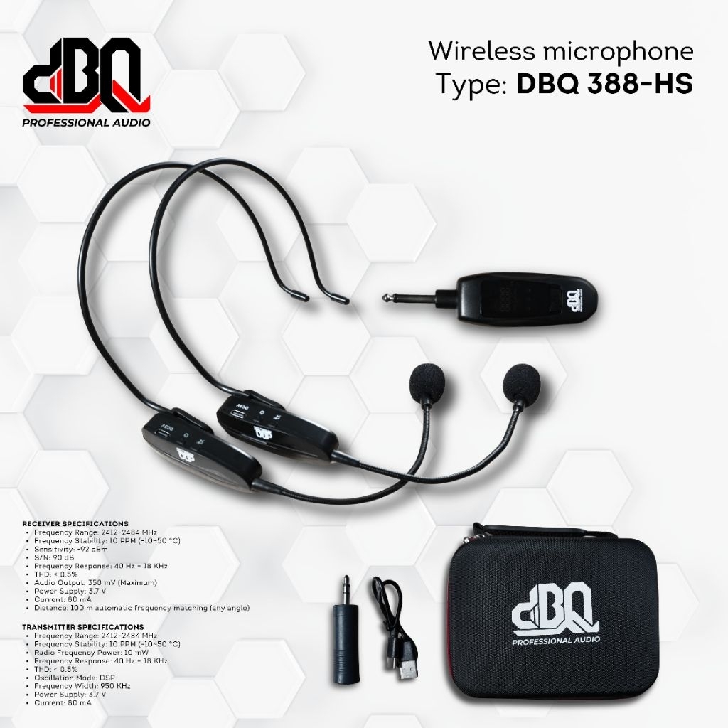 Mic Wireless DBQ 388HS 388-HS 388 HS Original 2 Mic Clip on Bando Headset 2 Mic Telinga MICROPHONE W