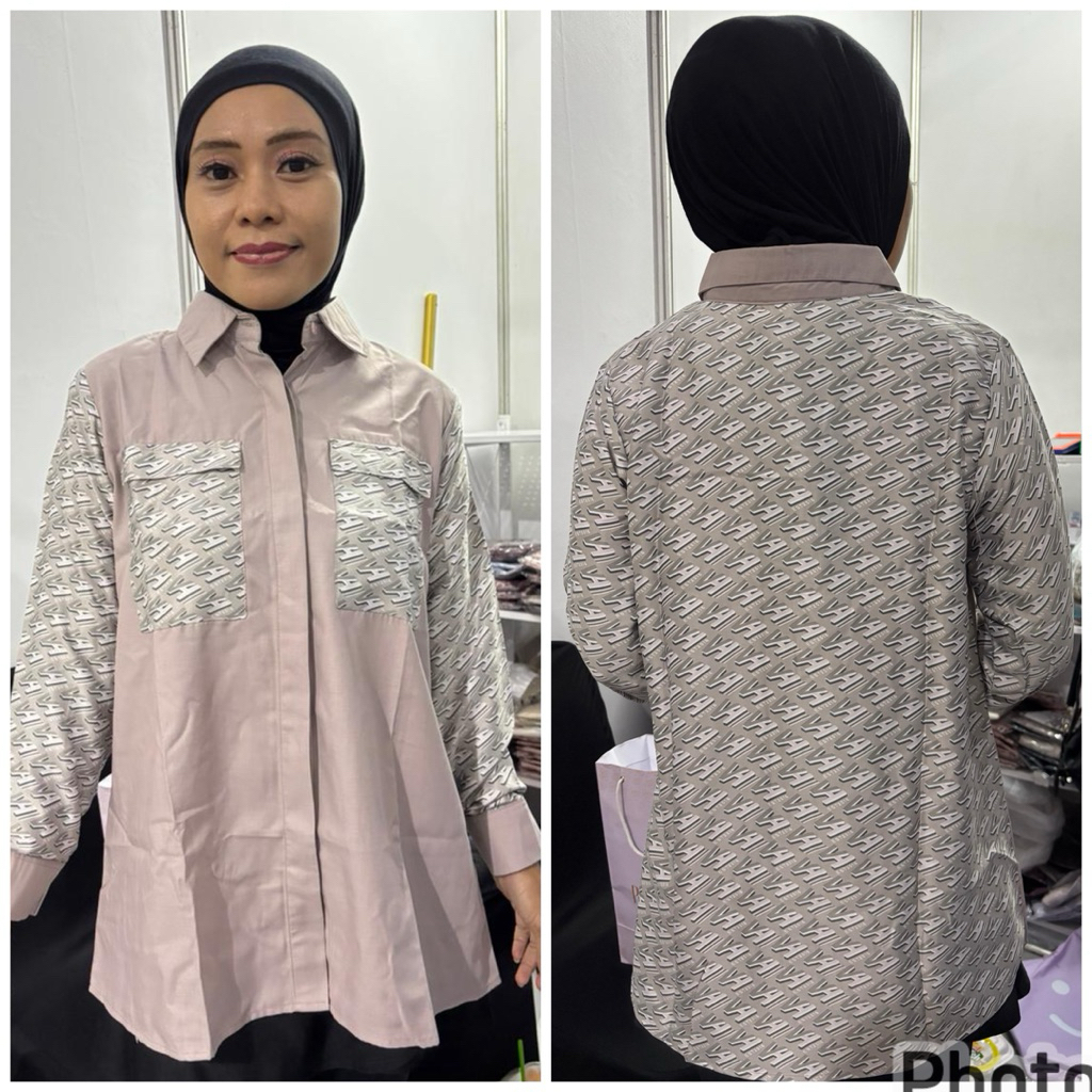Kemeja Pocket Vanilla Hijab Monogram Top Blouse Vanilla Hijab