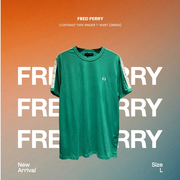 Fred Perry Contrast Tape Ringer T-Shirt (Green) (100% Authentic Original Asli)
