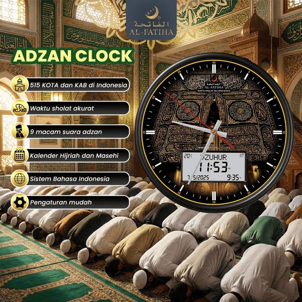 AL-FATIHA Jam Dinding Adzan Digital FAJ-360 YBW Jam Sholat Digital Suara Azan 5 Waktu Alarm Muslim M