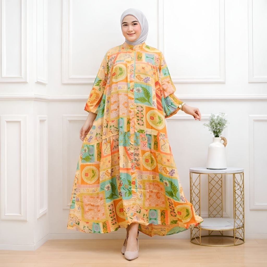 Gamis Lebaran 2026 Model Gamis Terbaru Motif Bunga Lengan Balon Gamis Rayon Premium Lengan Smok