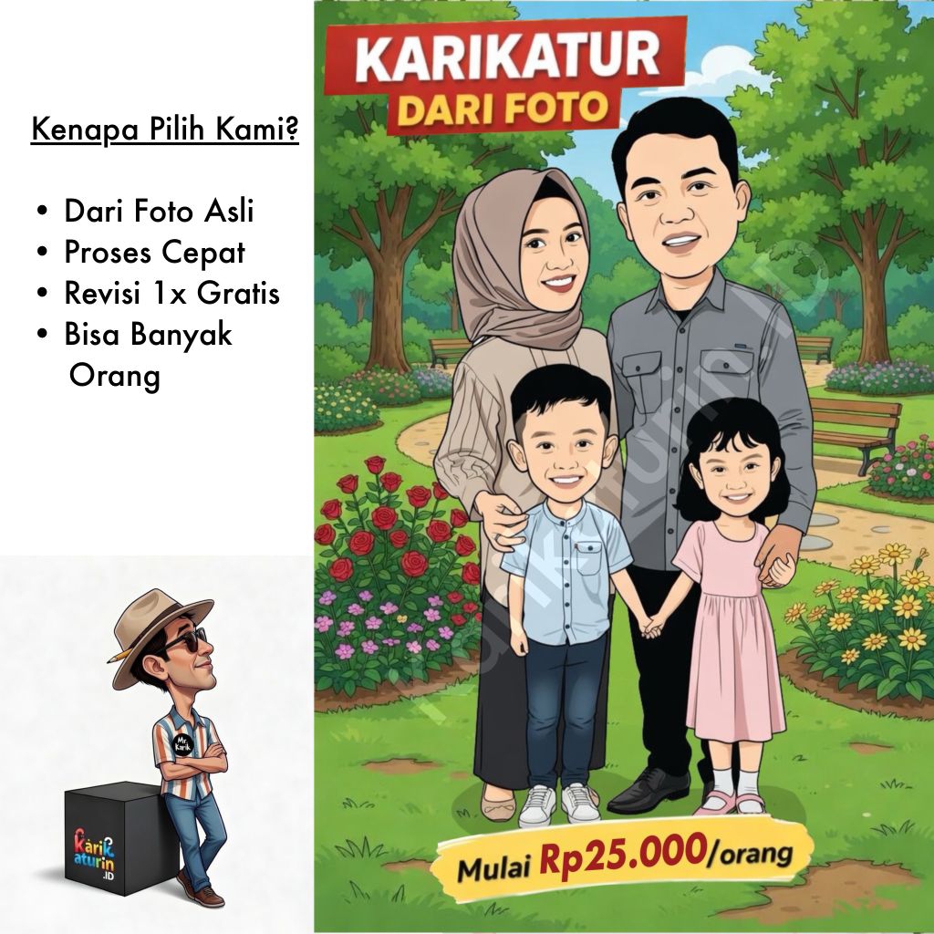 Karikatur Keluarga dari Foto | Karikatur Family Lucu Mirip | Kado Keluarga Unik | Jadi 1 Hari