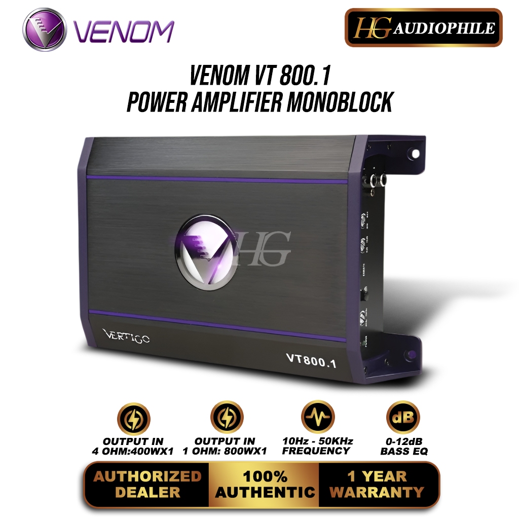 Venom Vertigo VT 800.1 Power Monoblock Audio Mobil 1 Ohm 800Wx1 Class D Official Warranty