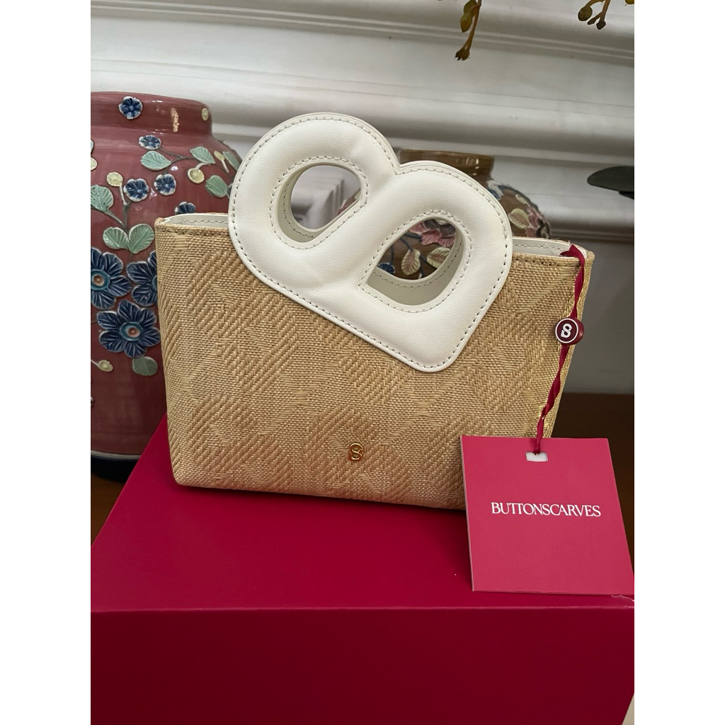 Nina Wicker Straw Bag - White Small