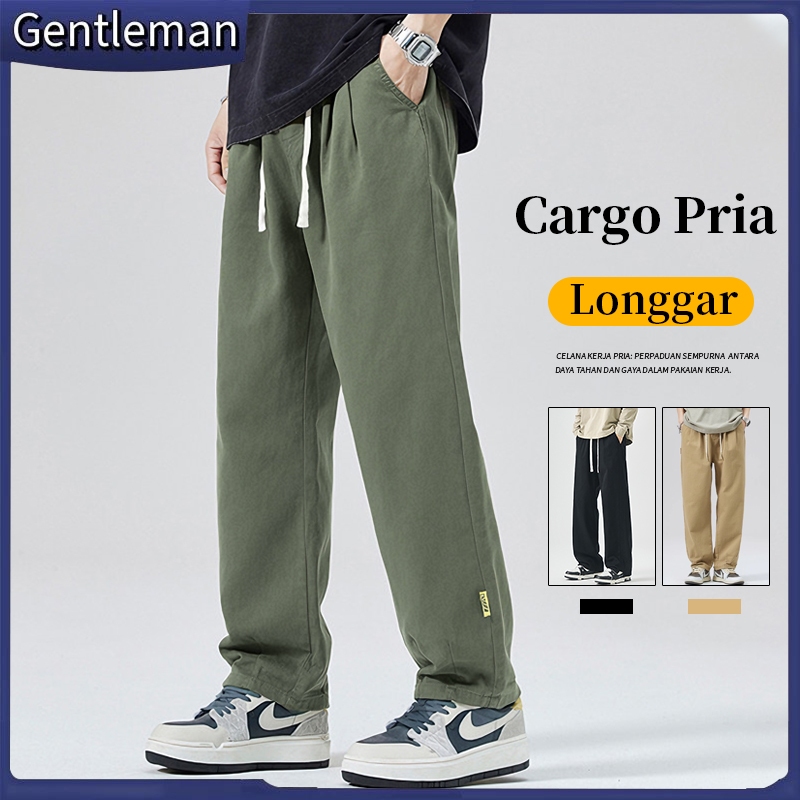 Cargo Pants Hijau Celana Cargo Panjang Pria Gombrong korea style Murah Baggy Pants Cowok original