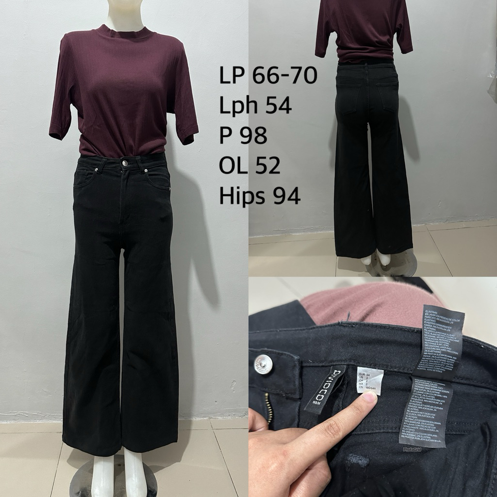 H&M Cargo Denim Light Cream dan Ankle Pants hitam