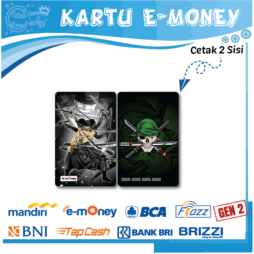 KARTU E MONEY E TOLL ANIME KARTUN ONE PIECE EMONEY MANDIRI BCA BNI BRI - 2 SISI