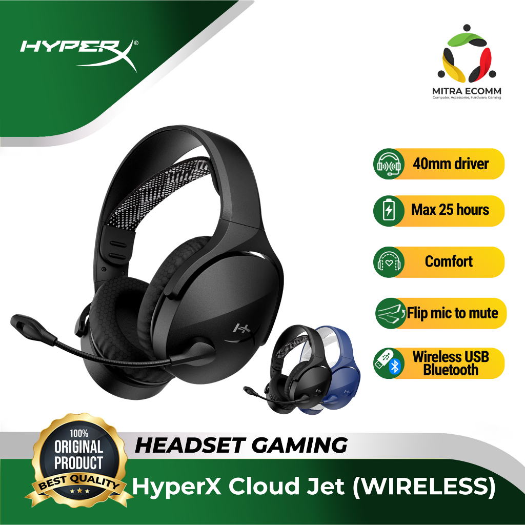HyperX Cloud Jet Wireless Headset Gaming Original – Headphone Gaming Mic Clear, Suara Bass PC Laptop