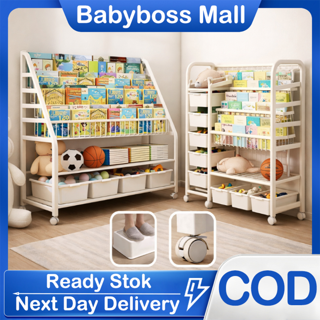 Rak Buku Susun Serbaguna Tempat Rak Buku Anak Rak Portable Roda Rak Mainan Rak Roda Toy Storage