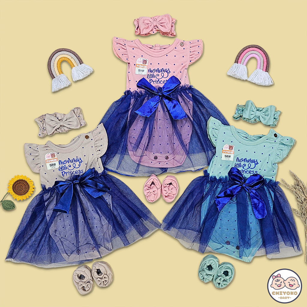 Jumper Rok Tile Mommy's Bayi Perempuan Usia 0-3 Bulan Free Sarung Kaki dan Bando Merk PIP MIM SNI