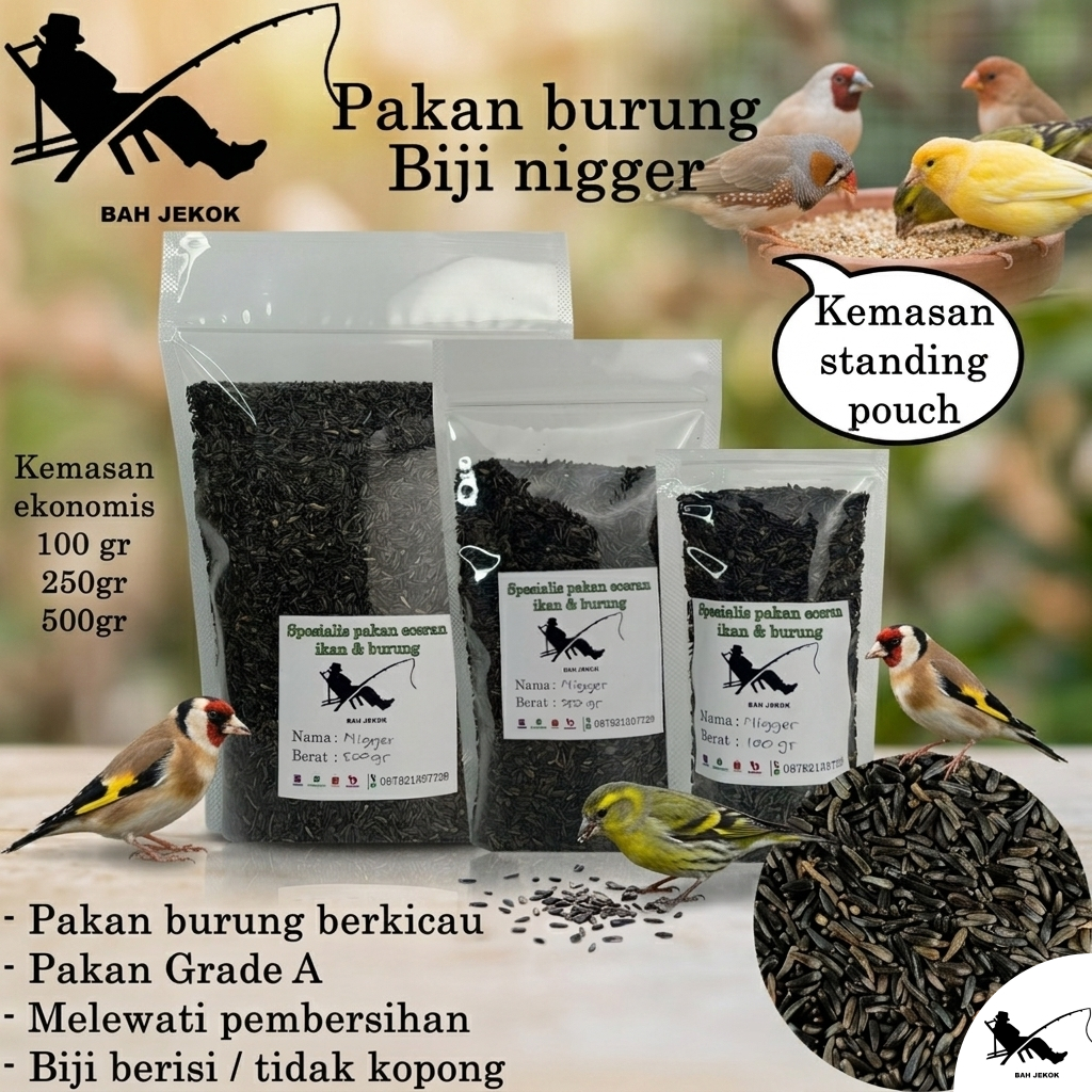 Biji niger untuk pakan burung Lovebird, Parkit, Kenari, Perkutut, Finch dll (100gr - 500gr).