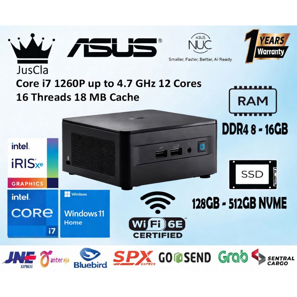 ASUS MINI PC NUC Intel Core i7-1260P GEN 12 | RNUC12WSHI70000 | DDR4 | NVME | Win 11 Home