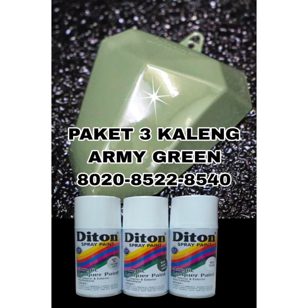 PAKET 3 KALENG WARNA ARMY Pilok Pylok Diton 8020 Primer Grey 300cc 8522 Army Green 300cc 8540 Clear 