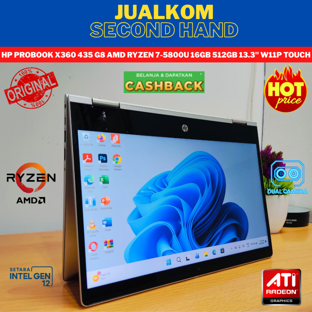 Laptop Second Laptop Gaming Laptop  HP ProBook X360 435 G8 AMD Ryzen 7 5800U 13.3" Touch W11Pro