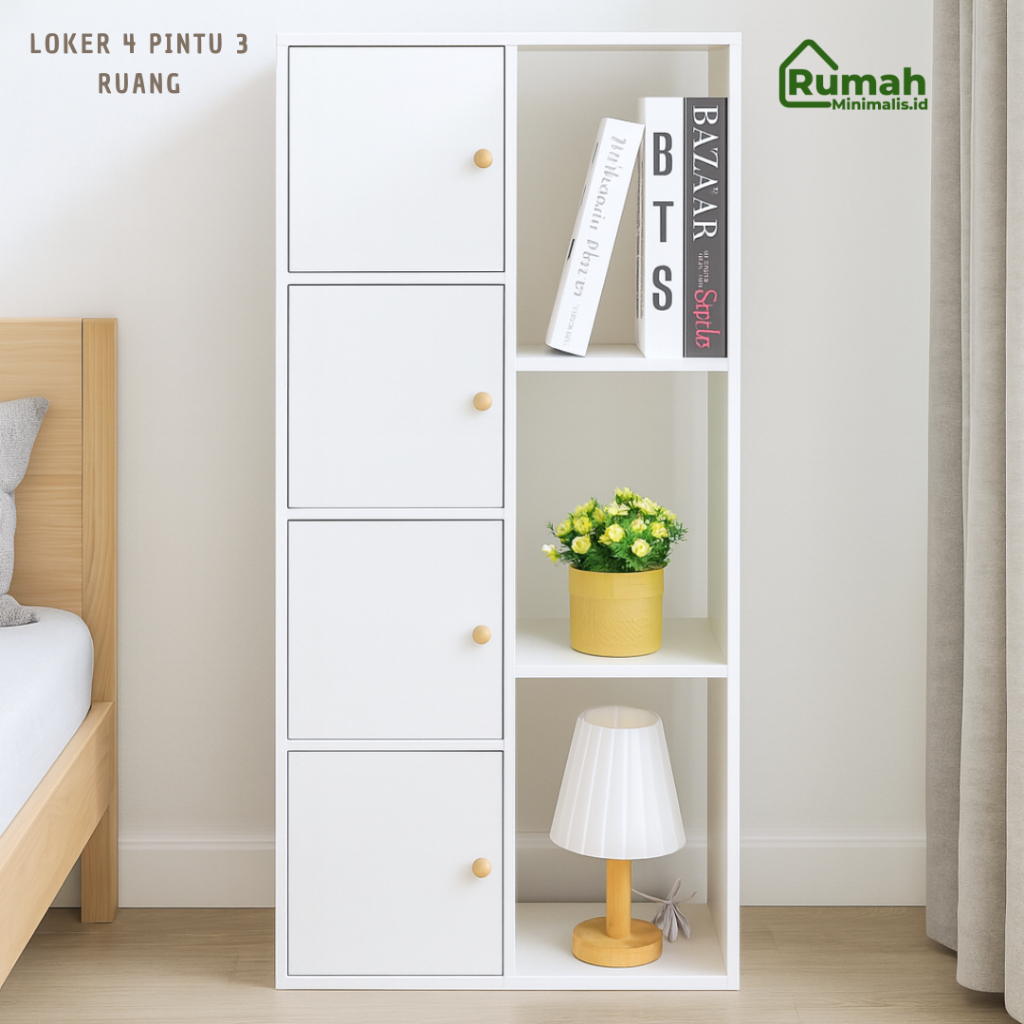 Loker 4 Pintu 3 Ruang Minimalis / Rak Loker Susun Kotak / Rak Buku Minimalis / Lemari Storage Dindin