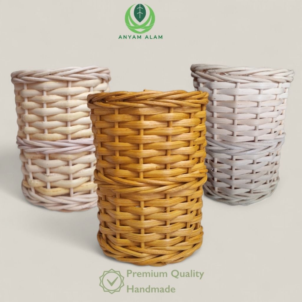Keranjang Rotan Tempat Pensil Sendok Garpu - Anyam Alam - Keranjang Rotan Mini Anyaman 9,5x10 cm | P