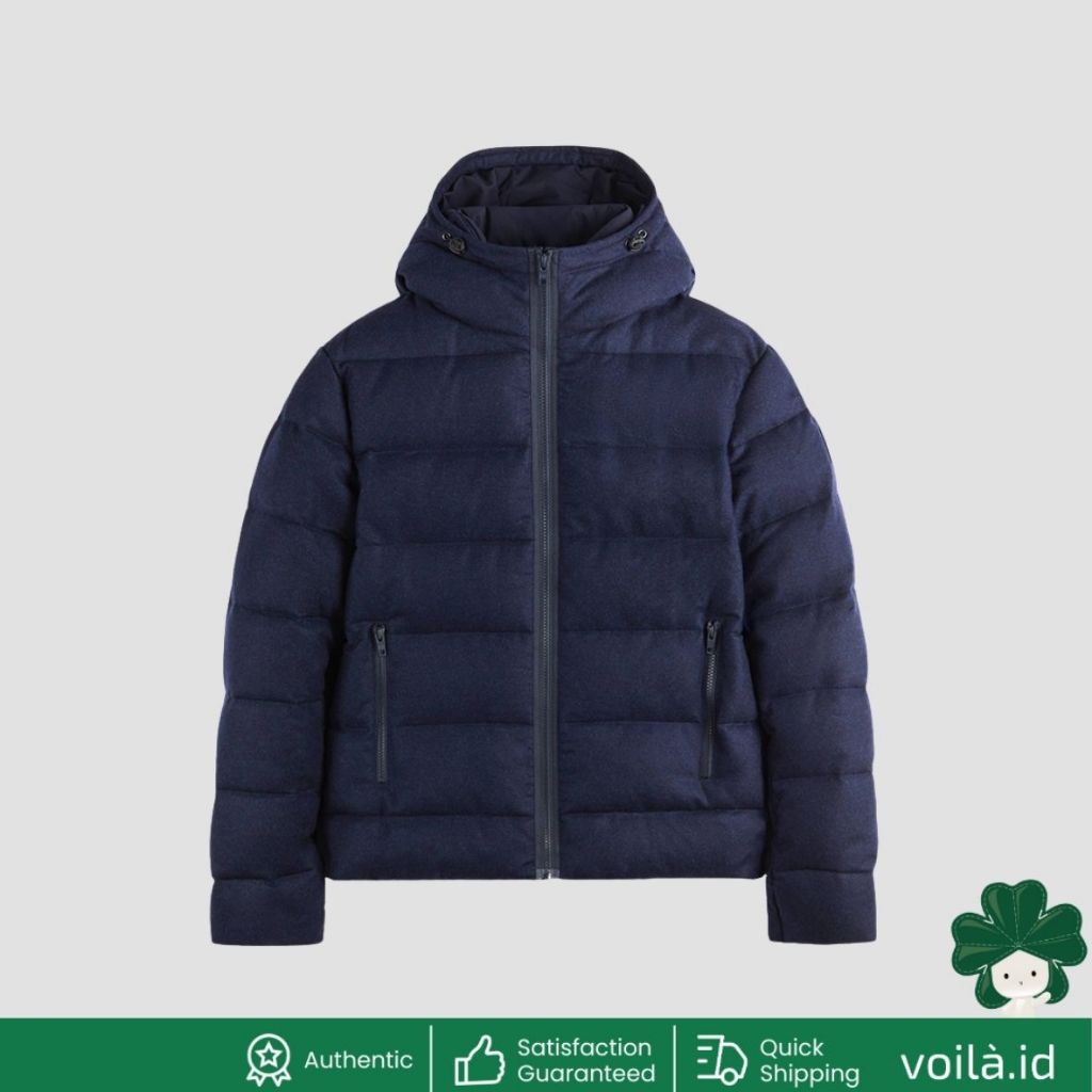 Jaket Winter Double Front Down Jacket in Carded Wool Flannel Blue