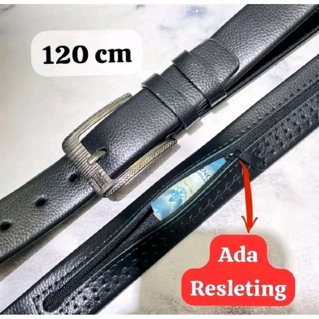 ikat pinggang pria kulit resleting/ sabuk pria kulit resleting original