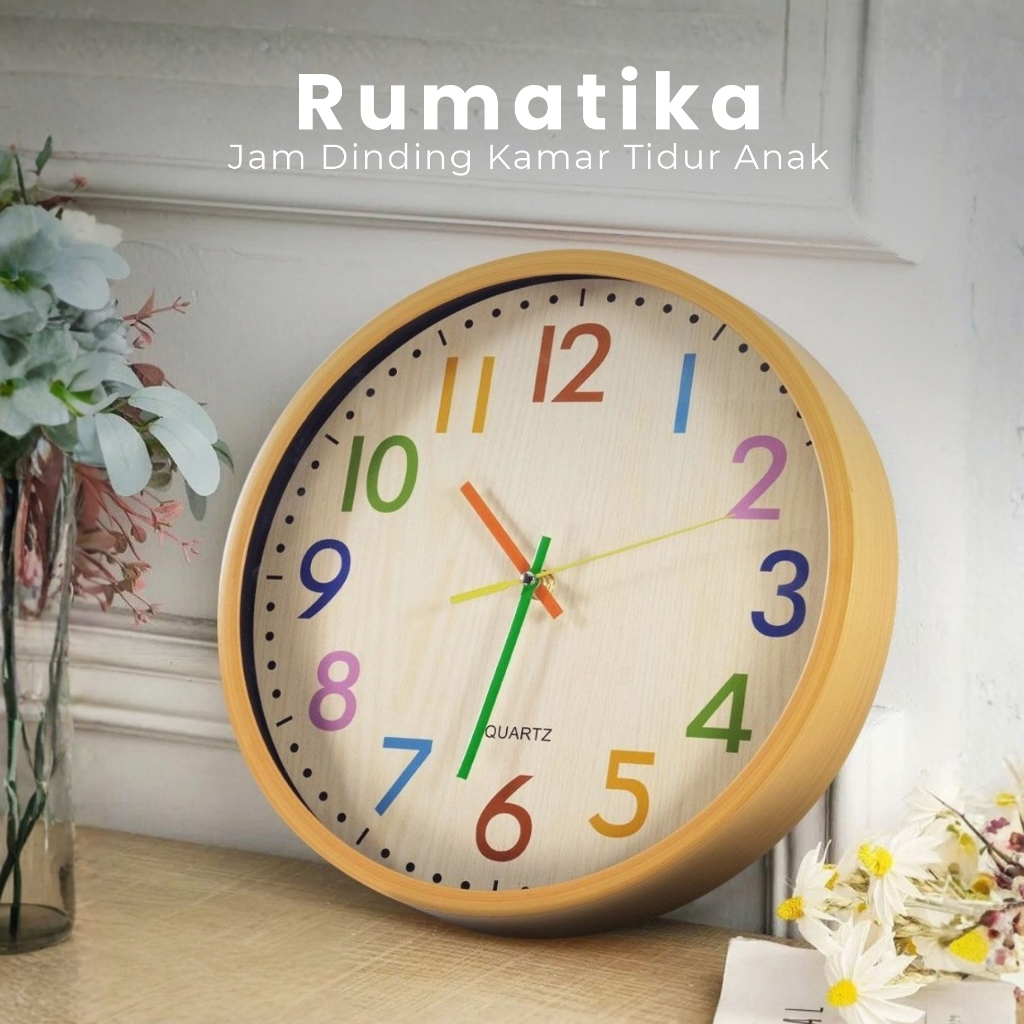 Jam Dinding Warna Warni Kamar Tidur Anak Aesthetic 29 CM Senyap Silent Movement Jam Baterai AA Plast