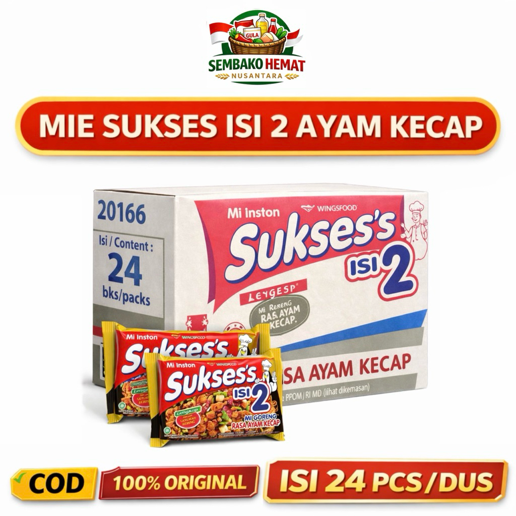 Mie Sukses Isi 2 Ayam Kecap 1 Dus Isi 24 PCS | Mie Instan Wings Sukses Mantap | Mi Goreng Ayam Kecap