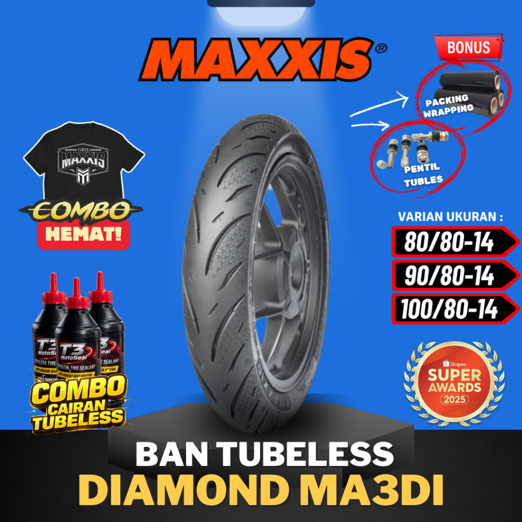 [READY COD] BAN MAXXIS DIAMOND MA-3Di TUBELESS RING 14 ( 80/80-14 / 90/80-14 / 100/80-14 ) BAN MOTOR