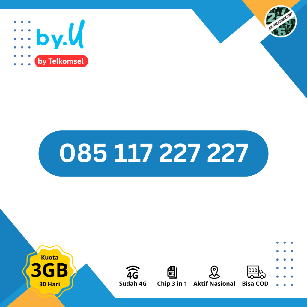 BYU AAB AAB RAPIH - NOMOR CANTIK TELKOMSEL BYU SERI 117 227 227 RAPIH BONUS KUOTA 3GB 30 HARI  - SUD