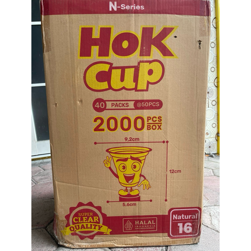 Cup gelas Hok 16oz datar / Gelas bening Hok 16oz datar karton / gelas hok 16oz karton murah