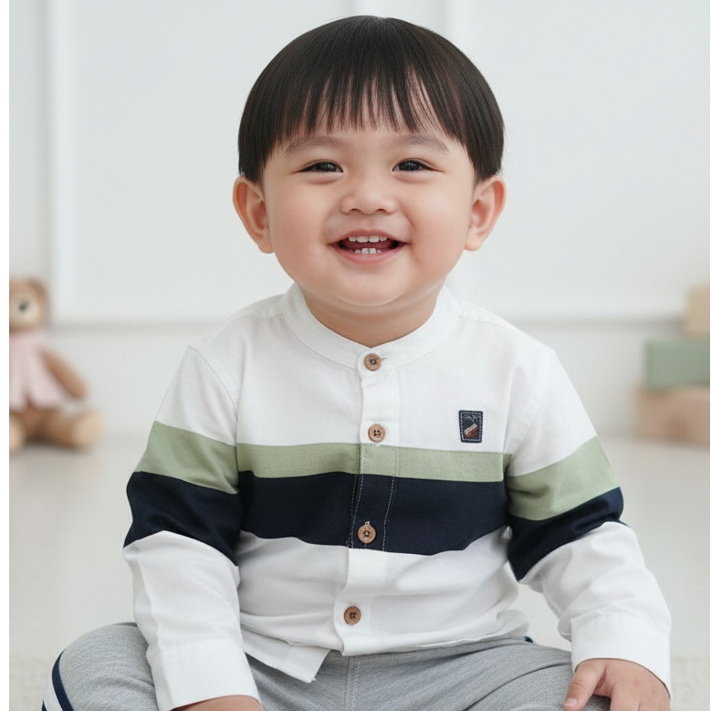Kemeja Koko Anak Laki 1-2 Tahun Lengan Panjang Baju Muslim Bayi Modern Katun